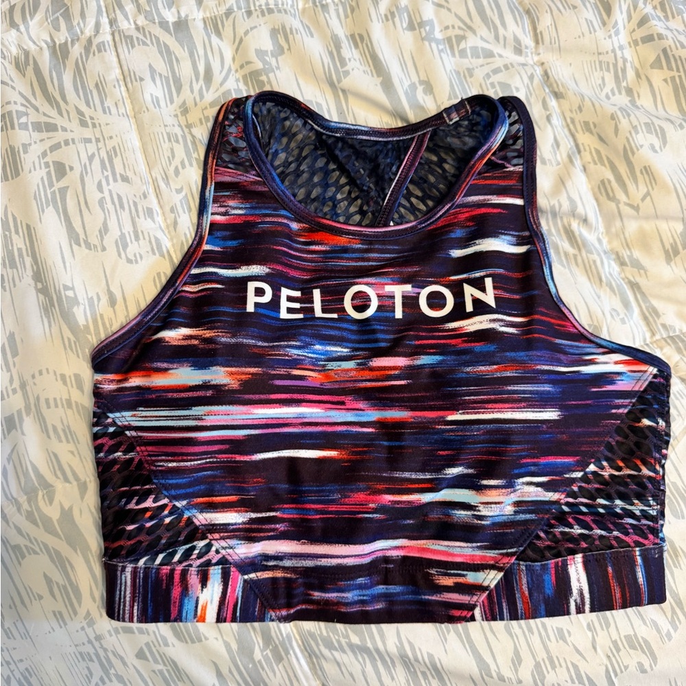 Peloton Navy Purple Pink Striped Racerback Sports Bra